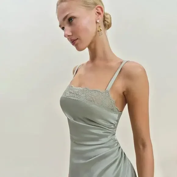 Reformation Vesper Satin Dress Salvia - Picture 4 of 11